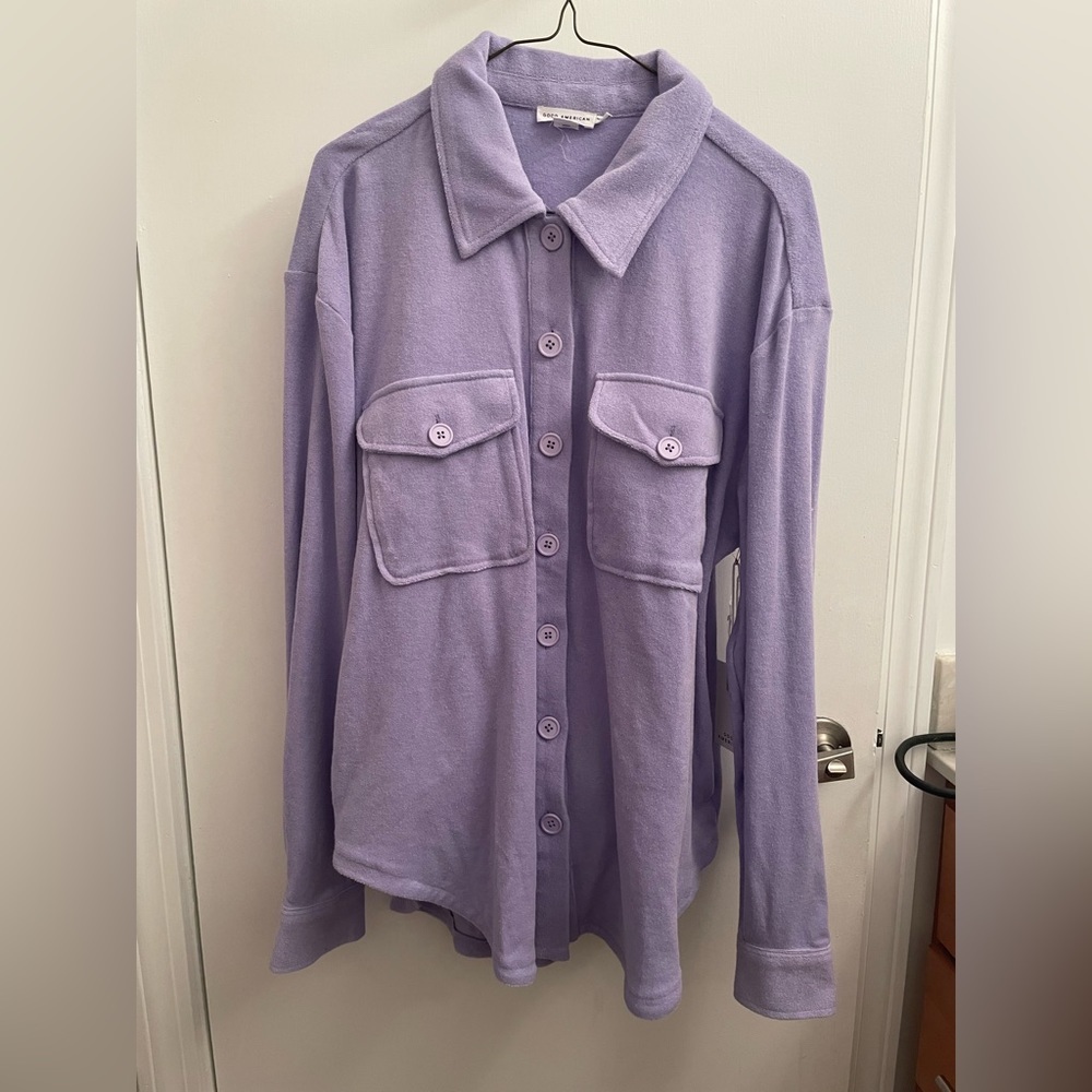 Good American Terry Shacket Button Down Lilac Purple NEW with Tags